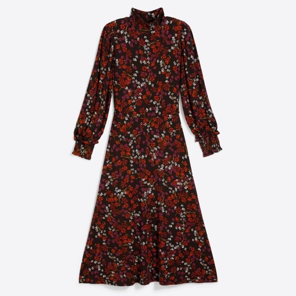 Draper James Long Sleeve Midi Dress Brown Micro Floral